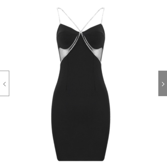 NEW! ELEGANT RHINESTONE LITTLE BLACK MINI DRESS SEXY CRYSTAL CROSS STRAP DETAIL - Picture 4 of 11